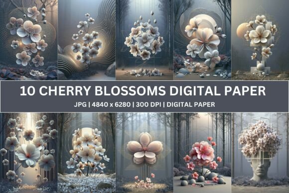 Download Surreal Geometric Sakura Digital Paper - Premium Resources