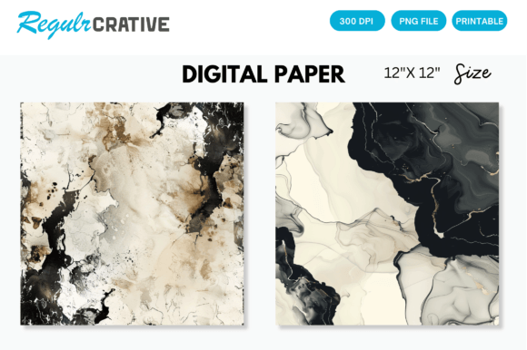 Download Ivory &amp; Black Alcohol Ink Digital Paper - Premium Bundle