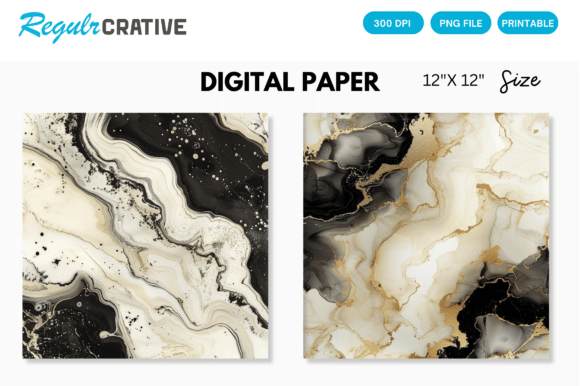 Download Ivory &amp; Black Alcohol Ink Digital Paper - Premium Bundle