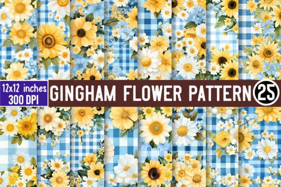 Download Gingham Flower Pattern Digital Paper - Flower pattern Collection