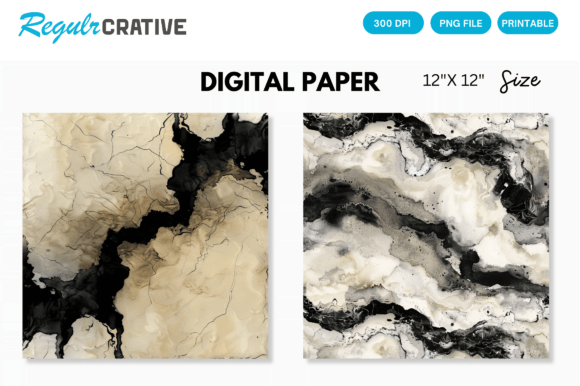 Download Ivory &amp; Black Alcohol Ink Digital Paper - Premium Bundle